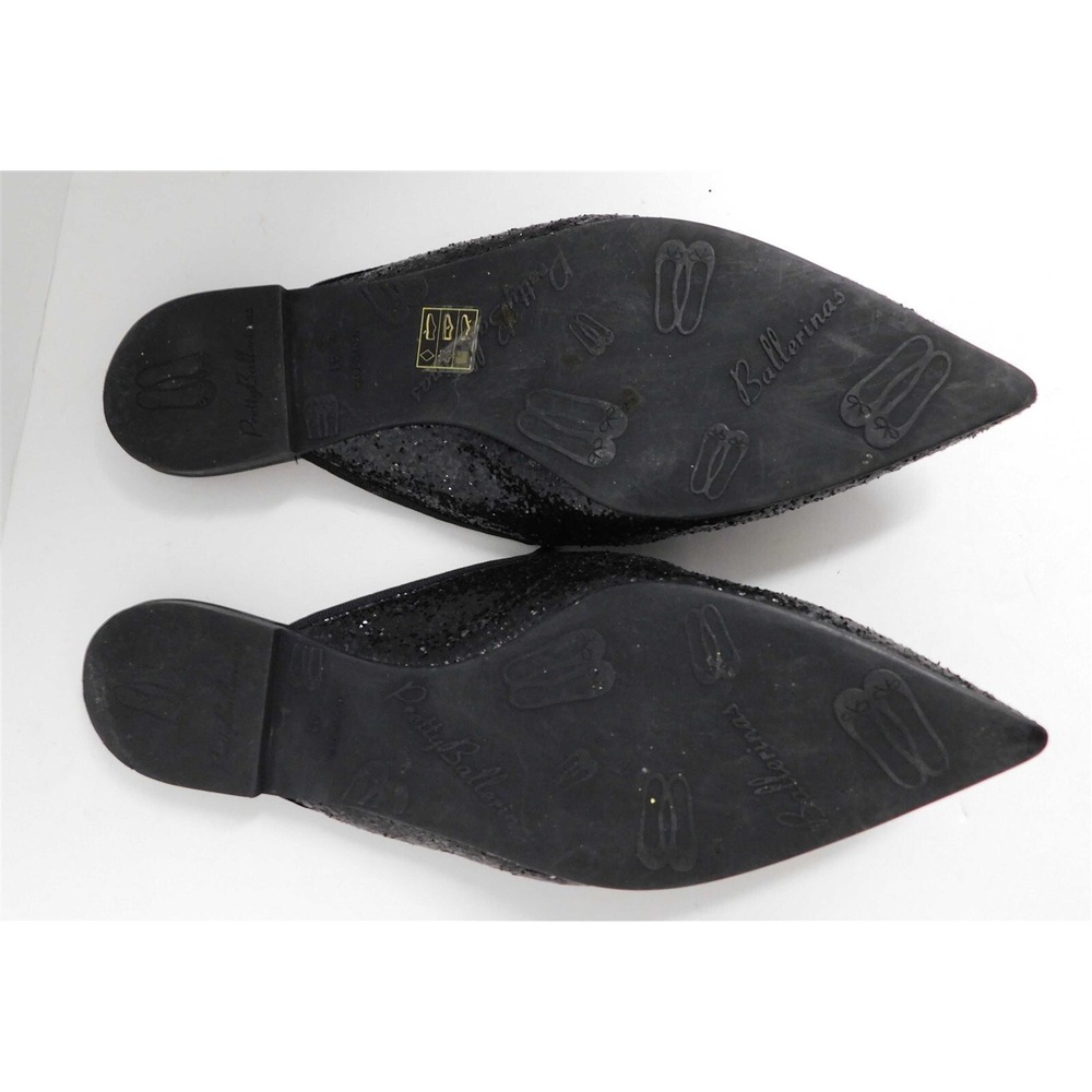 Pretty Ballerinas Black Glitter Open Back Pointy Mules Flats 41 - Picture 6 of 6